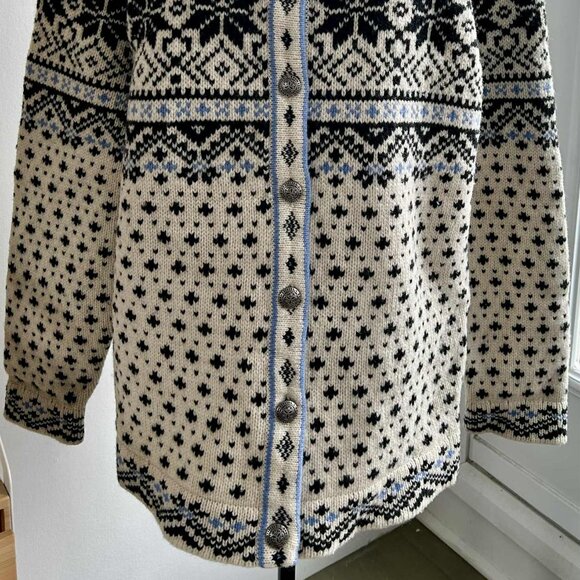L.L.Bean Vintage Ivory & Black Pure Lambswool Nordic Heritage Cardigan – US XL - Picture 5 of 13